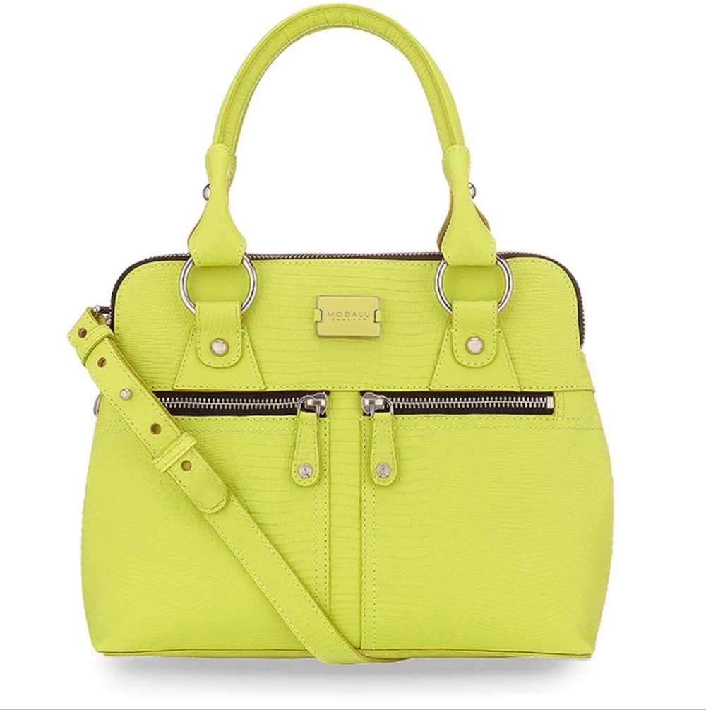 Modalu England Leather Lemon  Yellow Bag Purse Satchel with Lizard Skin Texture